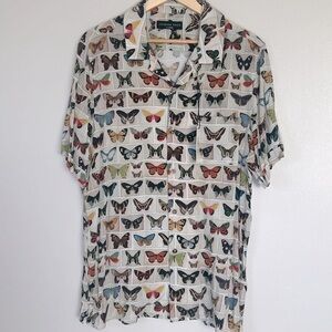 Jacques Coco Butterfly Print Short Sleeve Shirt Size XL